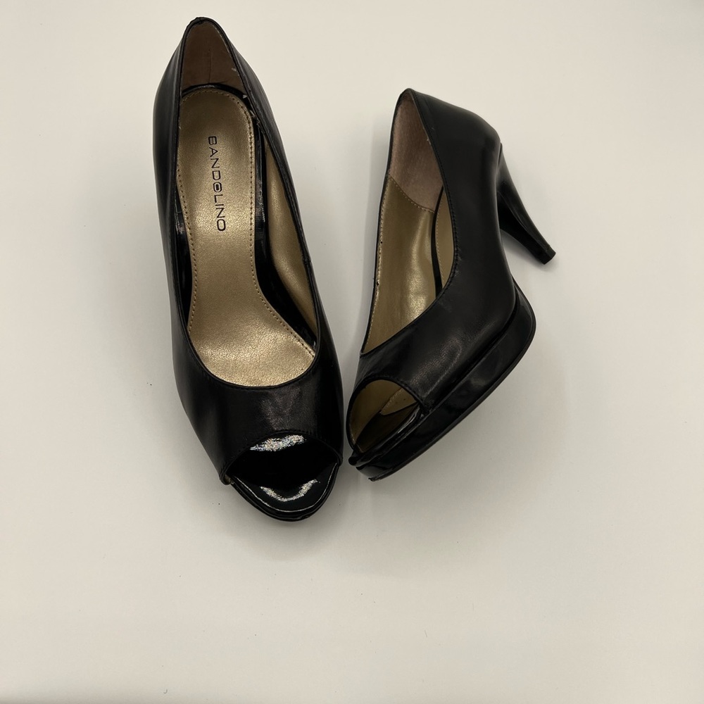 Bandolino peeps, black leather.  Worn once, original box.